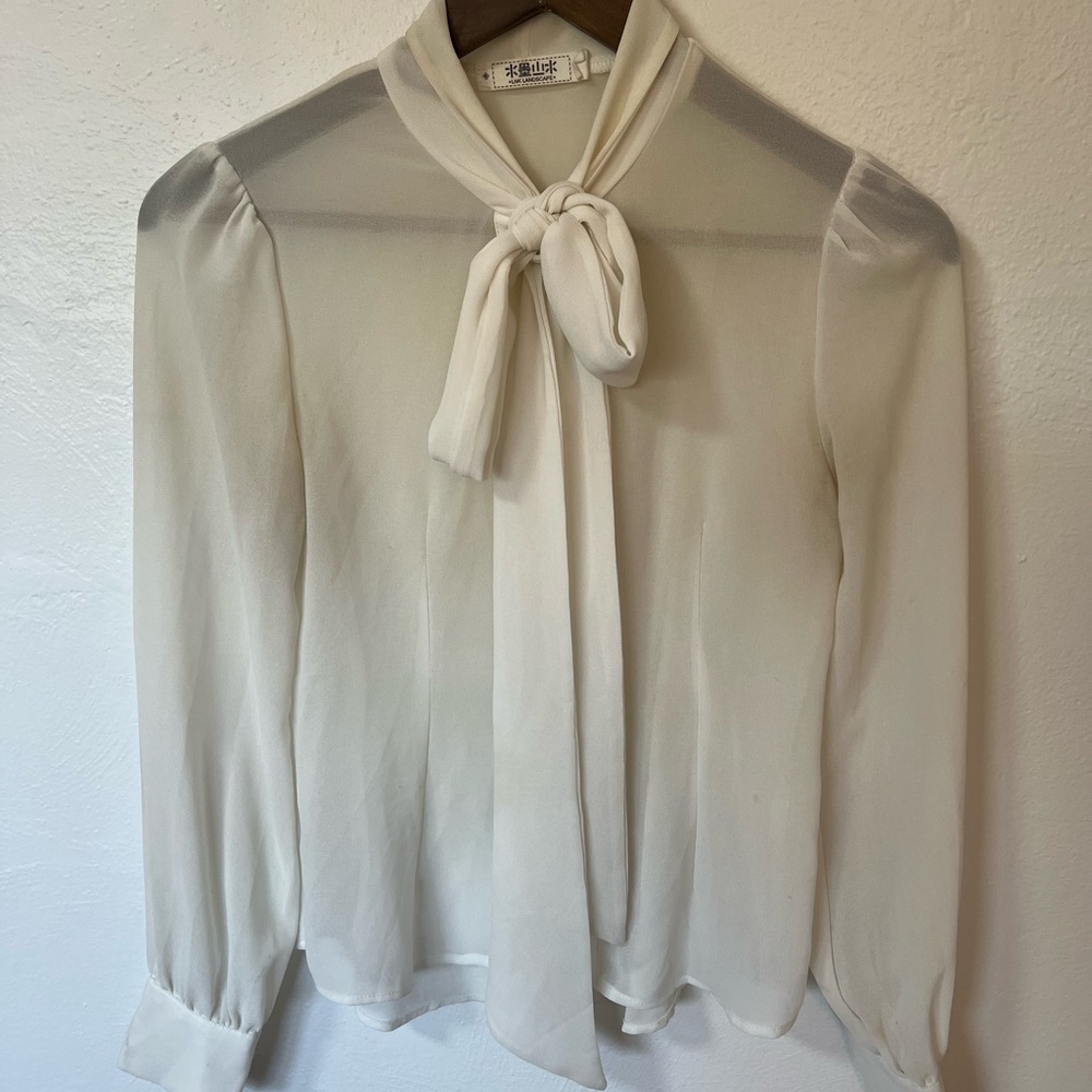 Elegant Cream Blouse with Bow Tie